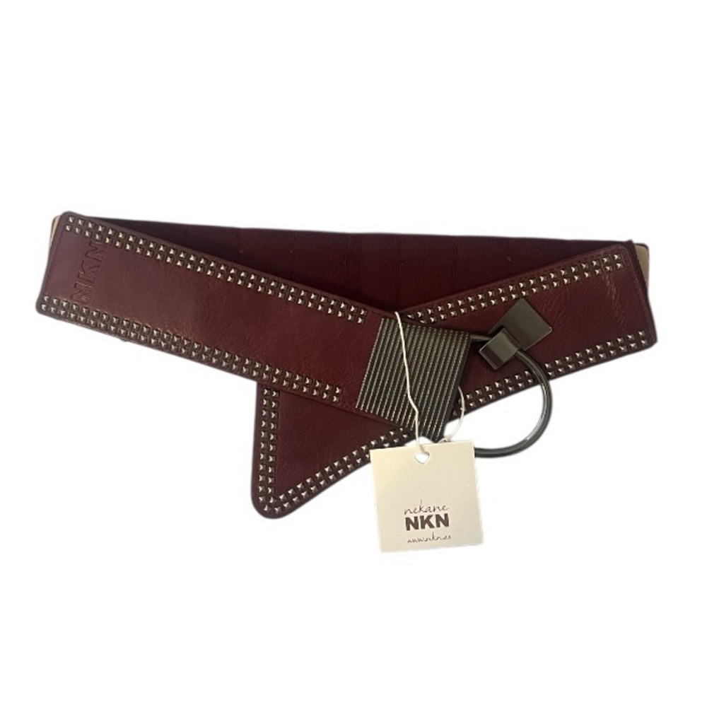 NWT Nekane Burgundy Studded Asymmetrical Stretch Waist Belt Boho OS